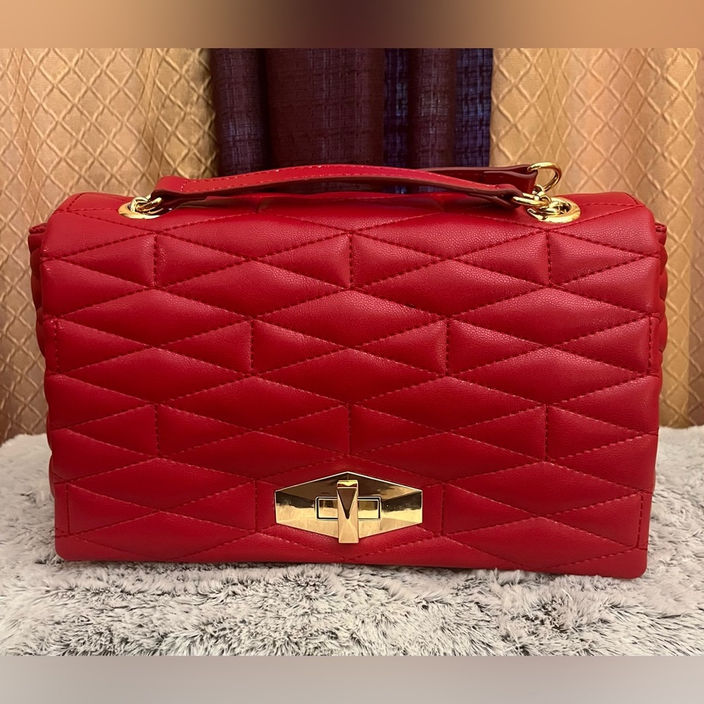 INC International Concepts Red Quilted Crossbody Shoulder Bag with Gold Hardware